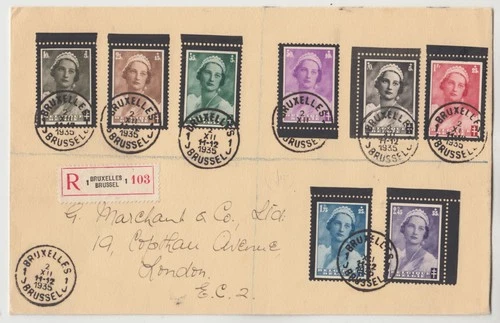 BELGIUM 1935 DEATH of QUEEN ASTRID mourning set on reg cover FDC+1 BRUXELLES cd