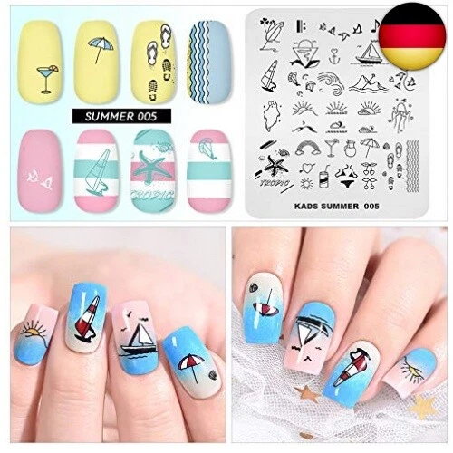 Nagel Stempelplatte Sommer Thema Bild Druck Design Vorlagen Schwimmen Strand - Bild 3 von 4