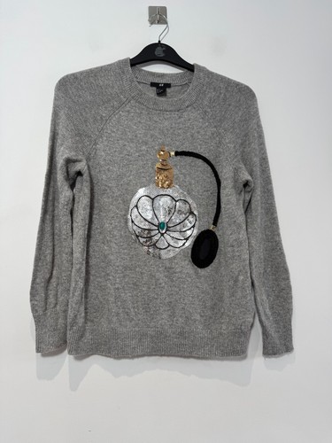 H&M Sweater Jumper Sequin Embroidered Perfume Bottle Size Small Gray