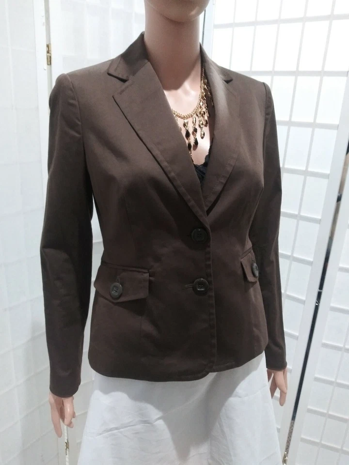Blazer Para Mujer Axcess Liz Claiborne Talla 4 Café Marrón Mezcla de Algodón Elástico Botón Foto 3 de 4