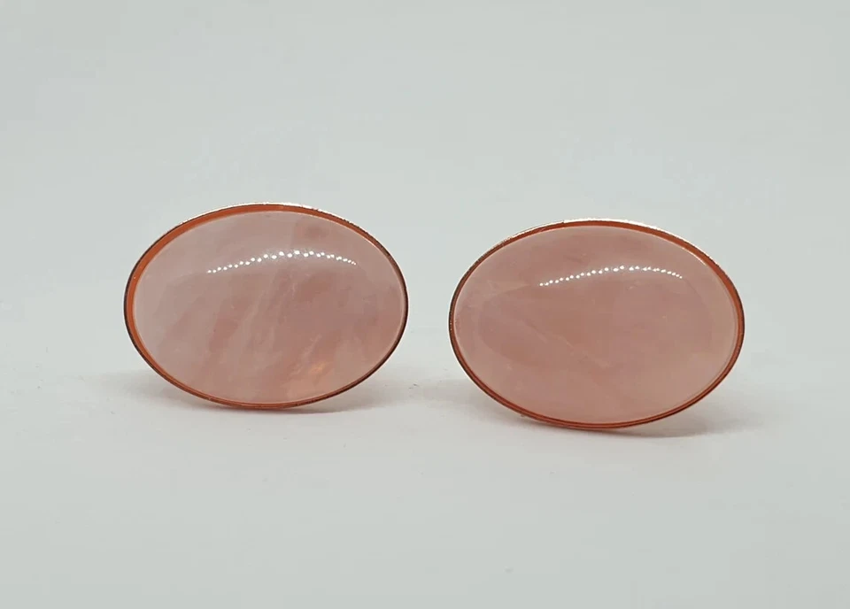 Gemelos de plata de ley 925 enchapados en oro rosa con piedras preciosas de cuarzo rosa natural Foto 2 de 4