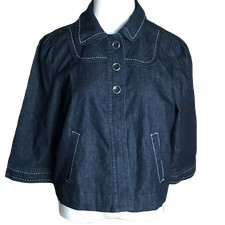 Cato Button up Collared Denim Blazer Sz M Blue 3/4 Sleeves