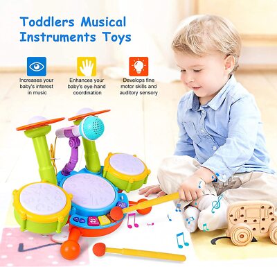 Kids Drum Kit Toy for 1-2 Year Old Boys Drum Set Baby Musical