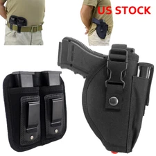 Tactical OWB Holster Right Hand Pistol Gun Holder with 9mm Double Magazine Pouch
