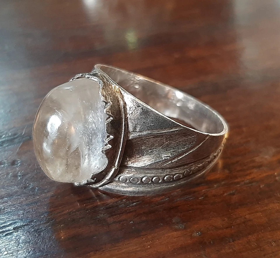Anello- Cristallo Di Rocca  -Vintage Argento - Immagine 4 di 4