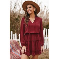 Tied Frill Trim Puff Sleeve Mini Dress