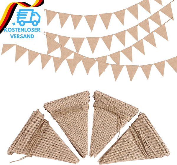 14M Wimpelkette Jute 52 StüCk Wimpel Leinen Girlande Hochzeit Vintage Leinen Dre-image