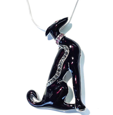 Sterling Silver Egyptian Revival Deco Ruby Anubis Jackal Dog Brooch Pendant 