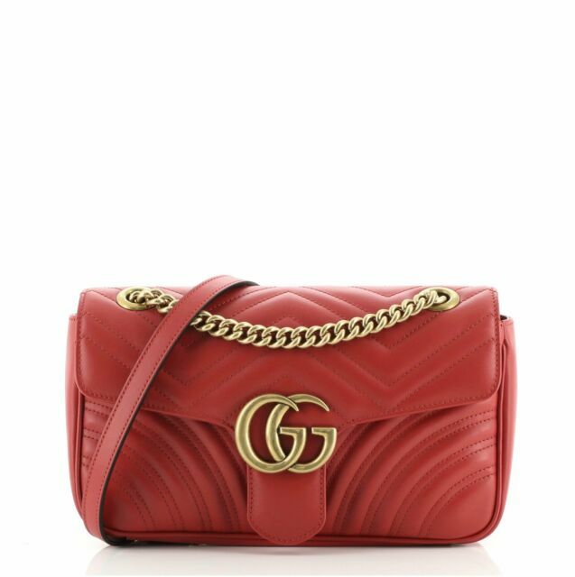 Gucci GG Marmont Matelasse Shoulder Bag Small Hibiscus Red