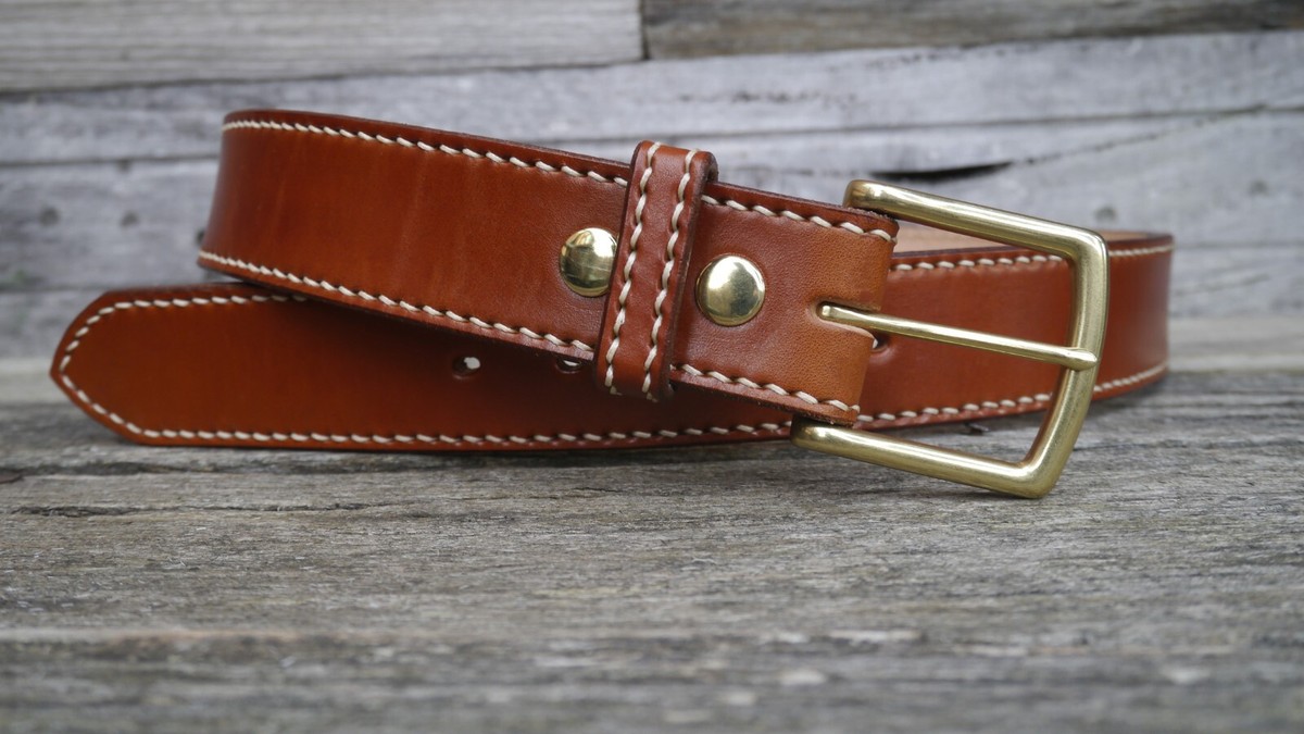 Men's Wide Leather Belt, Hand-stitch 15oz 1.75