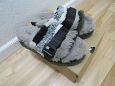 UGG Fluffita Cali Collage Black Grey Fur Platform Slippers W Size 10