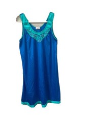 VINTAGE NOS LORRAINE BLUE EMBROIDERED NIGHTGOWN NYLON SATIN XS