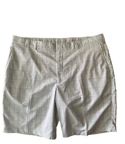 Walter Hagen Men's Performance Golf Shorts Poly Stretch White/Gray Plaid Sz 40