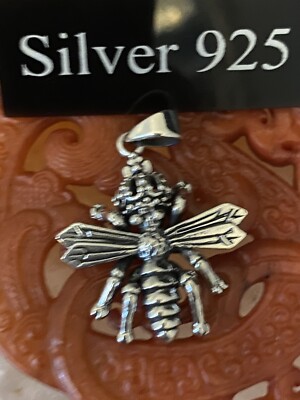 Massiver Silber Bienenkönigin Anhänger mit Silberkette