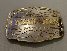 Vintage Cazadores Tequila 100  De Agave Belt Buckle Large Silver/gold