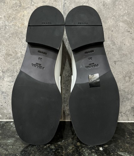 PRADA Women’s Triangle Logo ‘Brushed Leather Loafers’ White 38 / 8 US $1200+ NEW - Picture 23 of 24