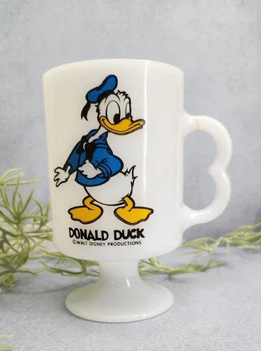 Vintage Federal Milk Glass Mug Cup Pedestal Donald Duck Vintage