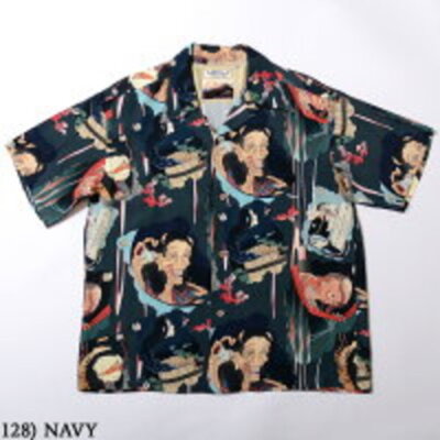 SUN SURF SS38936JSP Aloha Shirt L Size HOKUSAI × JUNKY SPECIAL Limited Navy