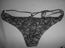 NWT VICTORIA'S SECRET V-String Thongs Black Lace 3-String PANTIES S/P