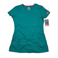 Dickies Scrub Top Women 2XS Green V Neck Medical Uniform NWT