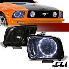 For 2005-2009 Ford Mustang Smoke Housing Drl Led Halo Ring Headlights Lamps Nb