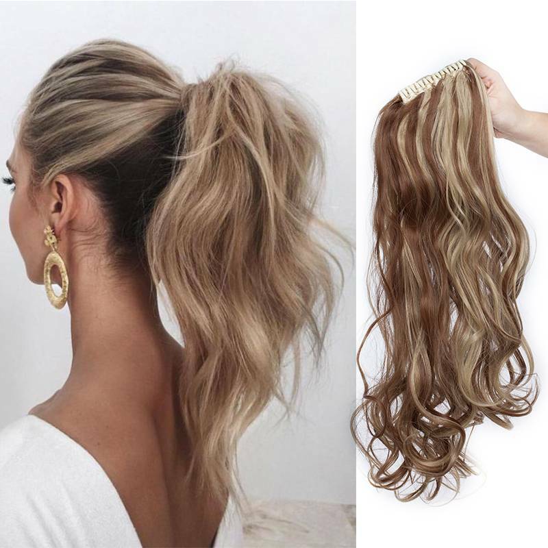 WIG ME UP NC218-2T30 Pferdeschwanz-Haarteil - 45 Cm, Gelockt, Natürlicher Braun-Mix Mit Butterfly-Klammer