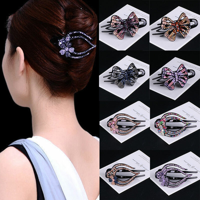 Women Rhinestone Flower Hair Clips Barrette Hairpin Elegant Hairgrip Headwear