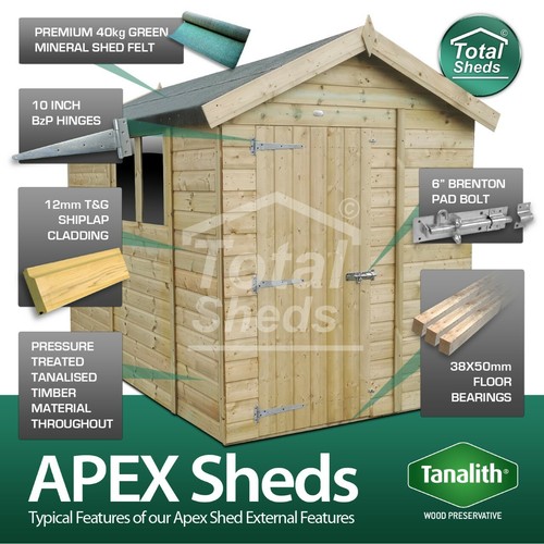 8x6 Pressure Treated Tanalised Apex Shed Top Quality Tongue and Groove 8FT x 6FT - Picture 3 of 7