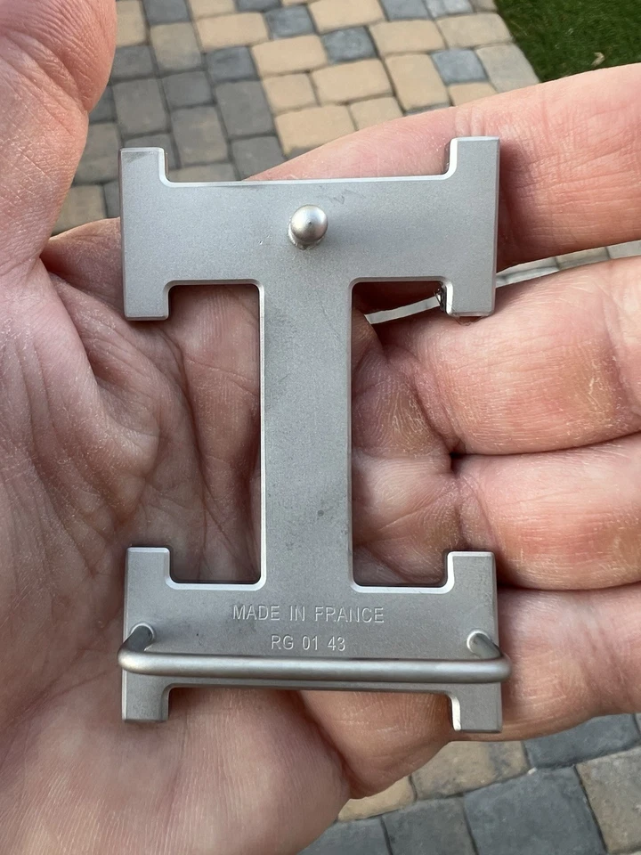 HERMES 38MM Gold Silver Palladium Guilloche H Belt Buckle (excellent) - Image 2 of 4