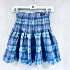 Scottish Wool Skirt Girls Youth 7-8 Blue Plaid Wrap Pleated Mini School