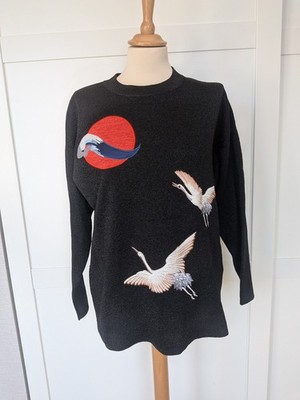 Sandro Schwarz Kranich Stickerei Rundhals Pullover Medium Top Zustand
