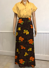 Vintage 70s Brown A-Line Floral Maxi Skirt Sz 7/8 Variations Groovy Retro Hippie