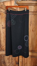 Garnet Hill Black Wool Maxi Skirt Embroidered Details Artsy 10 Waist: 14" 