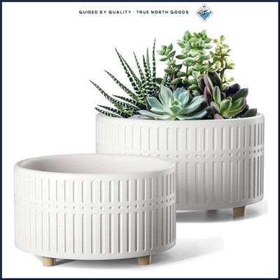Modern Matte White Indoor Plant Pots, 8 Inch Diameter for Succulent Arrangements