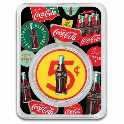 Coca-Cola  1 oz Silver Colorized Round 5 cent Bottle (in TEP)