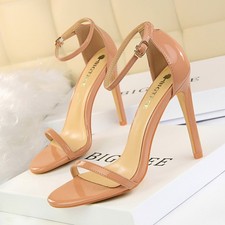 Summer Women Patent Leather High Heel Sandals Ankle Strap Buckle Pumps Stilettos
