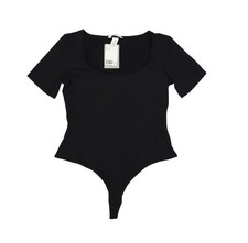 H M Bodysuit Womens Medium Black Short Sleeve Scoop Neck 86 Recycled 1154640