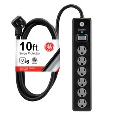 GE 6-Outlet Surge Protector, 10 Ft Extension Cord, Power Strip, 600 Joules, Twis