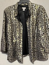 Chicos Holiday Jacket - Silver/Gold/Blk - Silk Blend - Lined - 3/4 Sleeve - Sz 2
