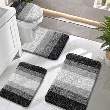 Bathroom Rugs Sets 4 piece, Soft Microfiber Absorbent Bath Mat, U-Shaped Contour