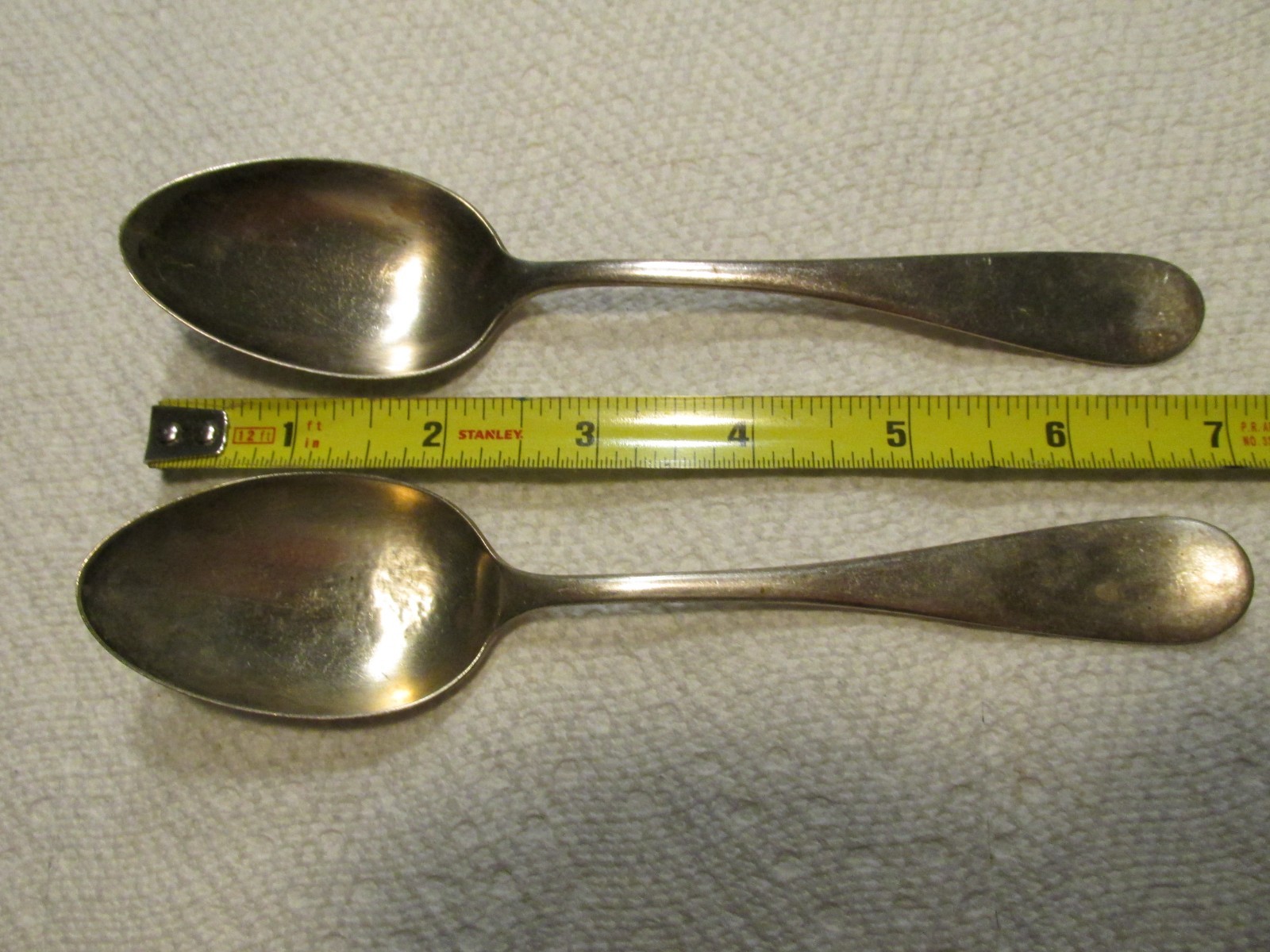 Early Pair (2) Holmes Edwards Serving or Soup? Spoons Plain Handle 7 inches long