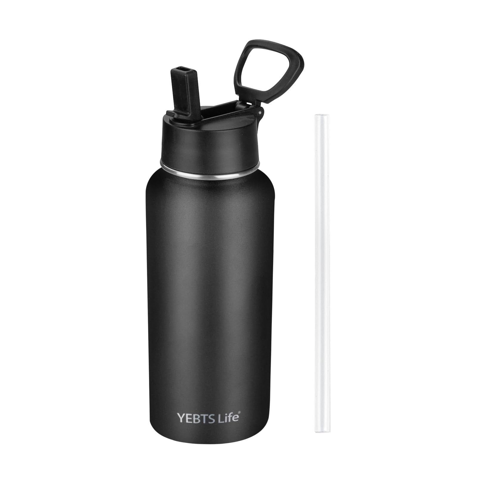 With Straw,32 Oz Vacuum 32 Ounces, Black-1 Lid
