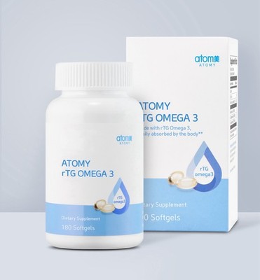 Atomy rTG Omega-3 EPA DHA 180 Softgels Vitamin E High Bioavailability Patented