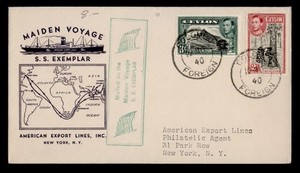 DR WHO 1940 CEYLON MAIDEN VOYAGE EXEMPLAR SHIP COLOMBO TO USA R71593