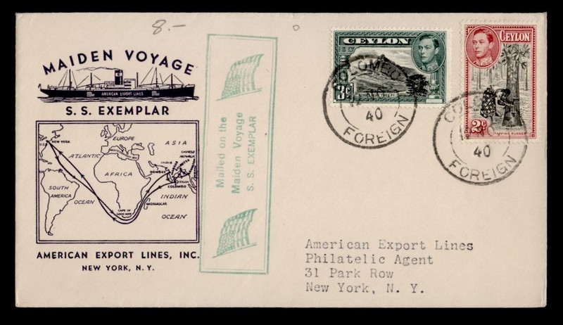 DR WHO 1940 CEYLON MAIDEN VOYAGE EXEMPLAR SHIP COLOMBO TO USA R71593