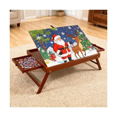 Solid Wood Puzzle Table with Tilt Adjustable Desktop, Portable Jigsaw Puzzle ...