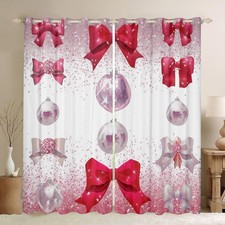 Girls Bowknots  Drapes Red Princess Bow Curtains,Glitter Disco Blackout Pink...