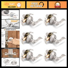 6 Pack Privacy Door Levers - Satin Nickel Interior Handles for Bedroom Bath, W