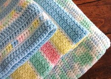 HANDMADE Multicolored CROCHET KNIT Unisex BABY BLANKETS Afghans 3PC Set