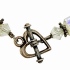 Vintage Estate Sterling Silver 925 Crystal Beaded Heart Toggle Clasp Bracelet 7” — photo 2